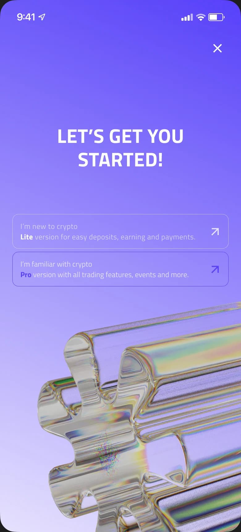 Welcome screen: Let's get you started, with Lite and Pro versions to choose from.